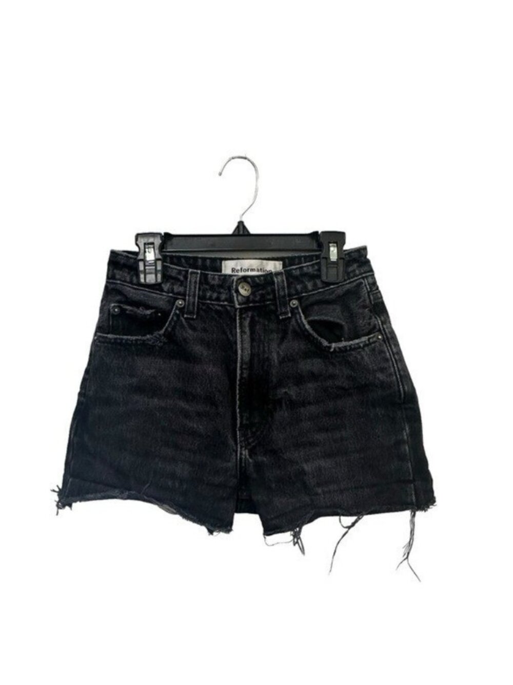 Reformation 23 Julia High Rise Cigarette Jean Cutoff Shorts Pacific Wash Black